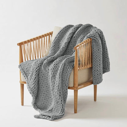 Madison Park Chunky Double Knit Handmade Throw Blanket - Grey - Quahog Bay Bedding