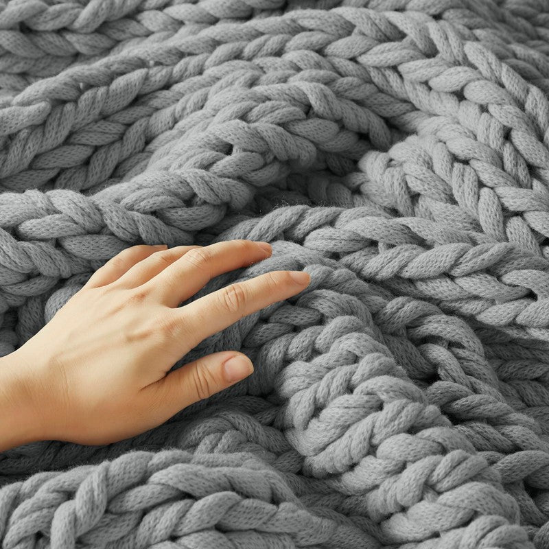 Madison Park Chunky Double Knit Handmade Throw Blanket - Grey - Quahog Bay Bedding