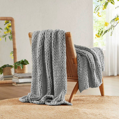 Madison Park Chunky Double Knit Handmade Throw Blanket - Grey - Quahog Bay Bedding