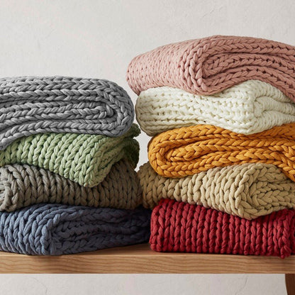 Madison Park Chunky Double Knit Handmade Throw Blanket - Grey - Quahog Bay Bedding