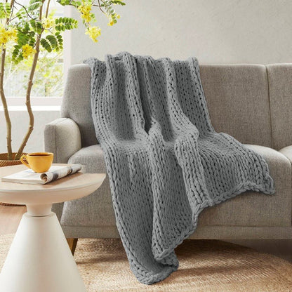 Madison Park Chunky Double Knit Handmade Throw Blanket - Grey - Quahog Bay Bedding