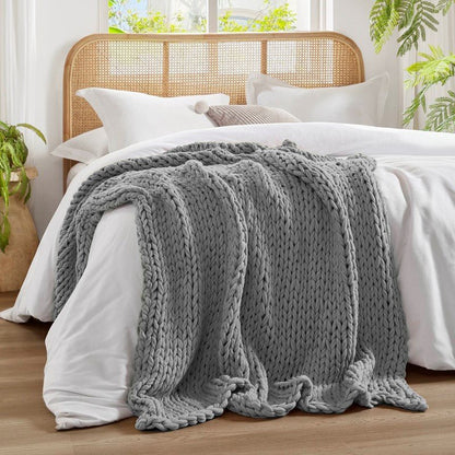 Madison Park Chunky Double Knit Handmade Throw Blanket - Grey - Quahog Bay Bedding
