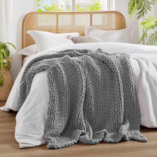 Madison Park Chunky Double Knit Handmade Throw Blanket - Grey - Quahog Bay Bedding