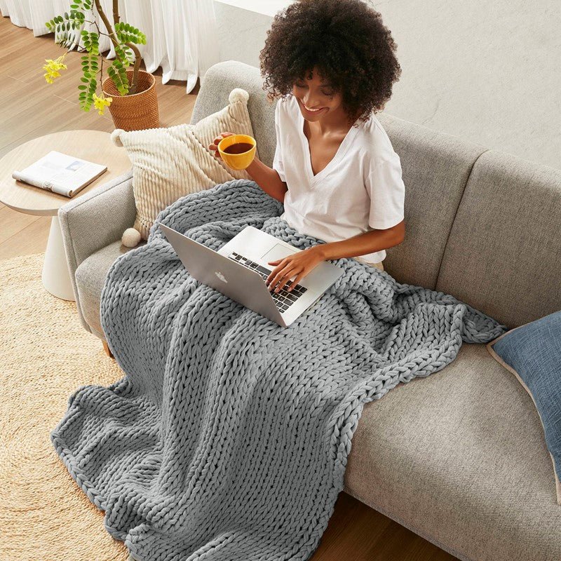Madison Park Chunky Double Knit Handmade Throw Blanket - Grey - Quahog Bay Bedding