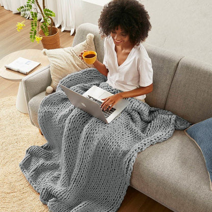 Madison Park Chunky Double Knit Handmade Throw Blanket - Grey - Quahog Bay Bedding