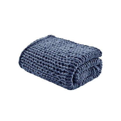 Madison Park Chunky Double Knit Handmade Throw Blanket - Indigo - Quahog Bay Bedding