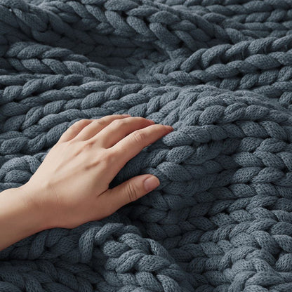 Madison Park Chunky Double Knit Handmade Throw Blanket - Indigo - Quahog Bay Bedding