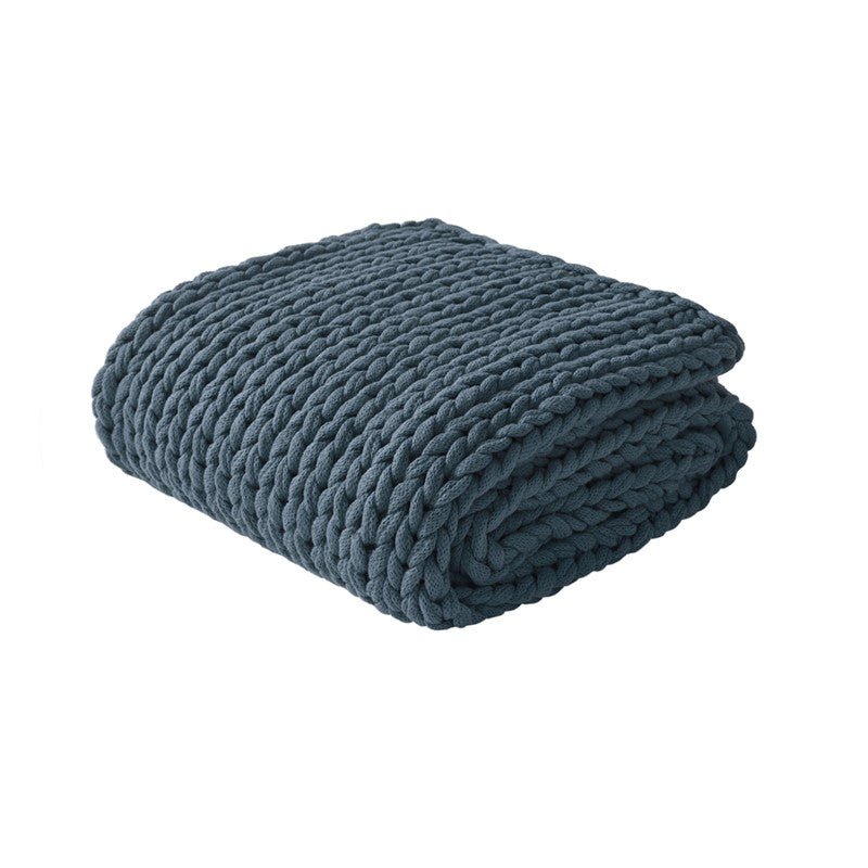 Madison Park Chunky Double Knit Handmade Throw Blanket - Indigo - Quahog Bay Bedding