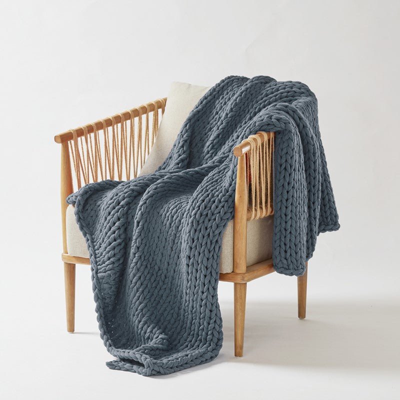 Madison Park Chunky Double Knit Handmade Throw Blanket - Indigo - Quahog Bay Bedding