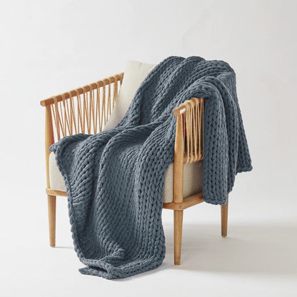 Madison Park Chunky Double Knit Handmade Throw Blanket - Indigo - Quahog Bay Bedding