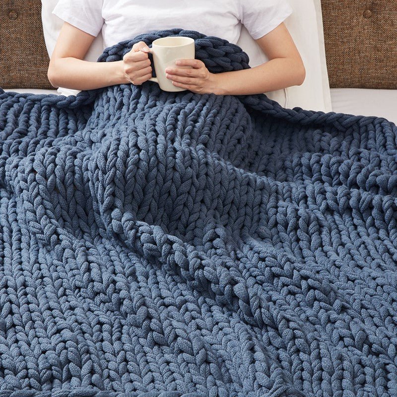 Madison Park Chunky Double Knit Handmade Throw Blanket - Indigo - Quahog Bay Bedding