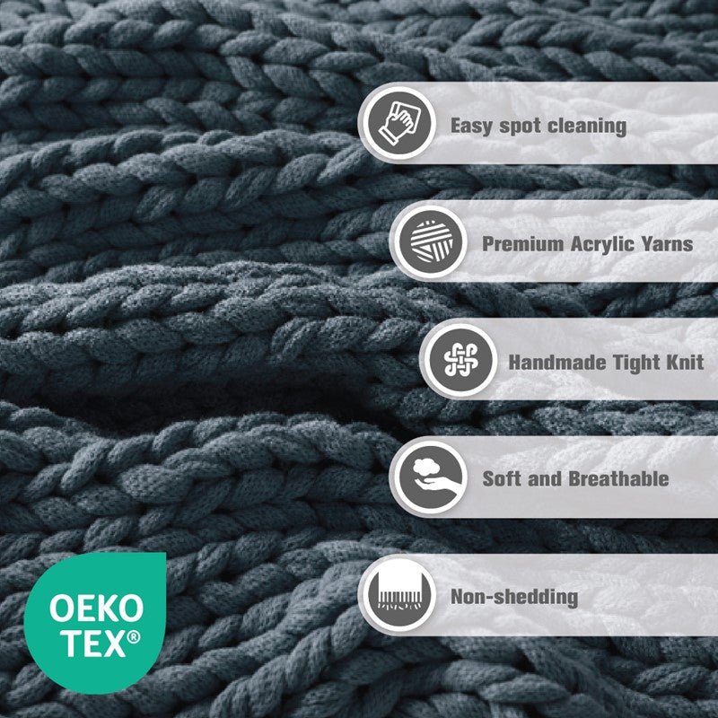 Madison Park Chunky Double Knit Handmade Throw Blanket - Indigo - Quahog Bay Bedding