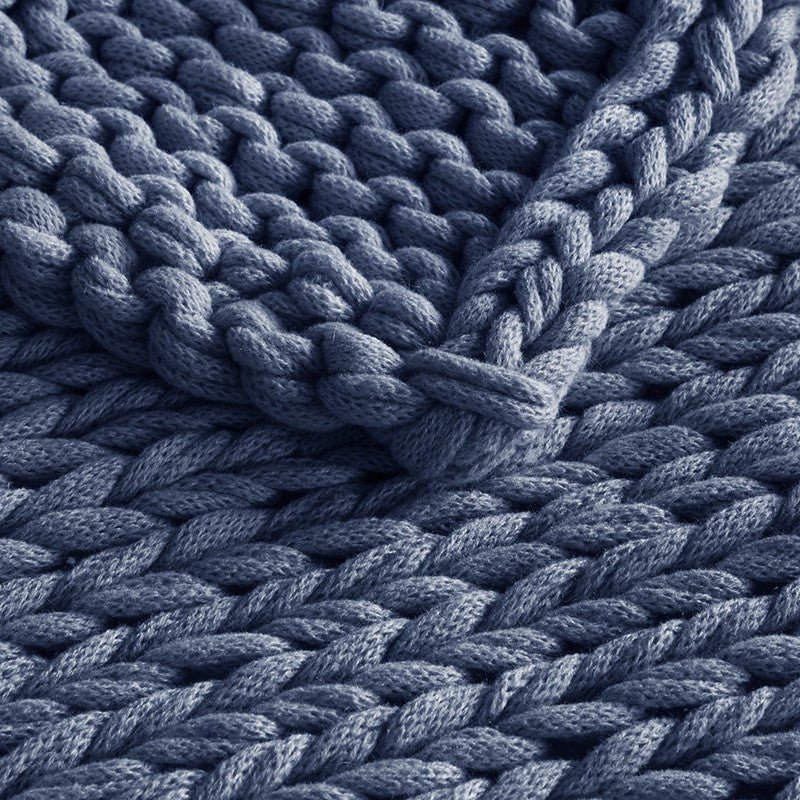 Madison Park Chunky Double Knit Handmade Throw Blanket - Indigo - Quahog Bay Bedding