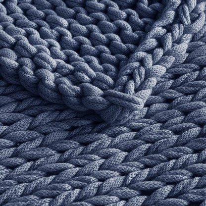 Madison Park Chunky Double Knit Handmade Throw Blanket - Indigo - Quahog Bay Bedding