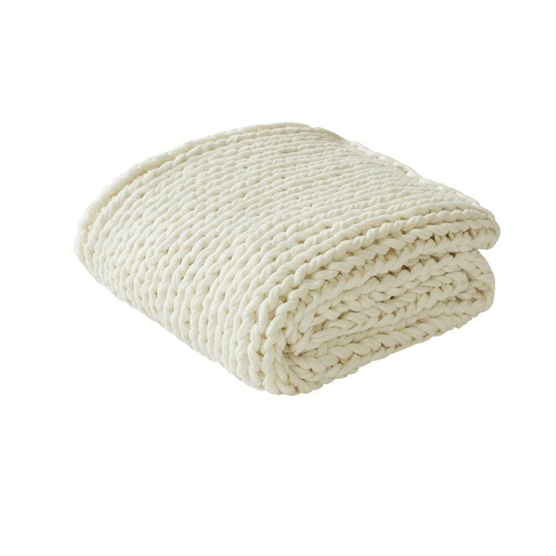 Madison Park Chunky Double Knit Handmade Throw Blanket - Ivory - Quahog Bay Bedding