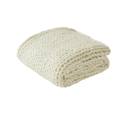 Madison Park Chunky Double Knit Handmade Throw Blanket - Ivory - Quahog Bay Bedding