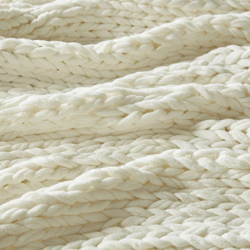 Madison Park Chunky Double Knit Handmade Throw Blanket - Ivory - Quahog Bay Bedding