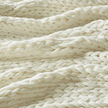 Madison Park Chunky Double Knit Handmade Throw Blanket - Ivory - Quahog Bay Bedding