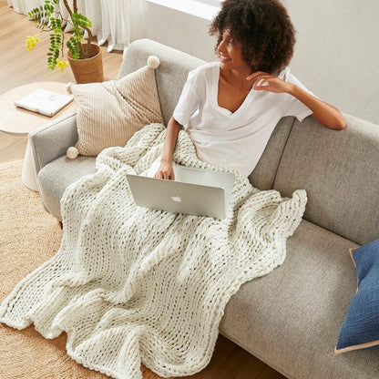 Madison Park Chunky Double Knit Handmade Throw Blanket - Ivory - Quahog Bay Bedding