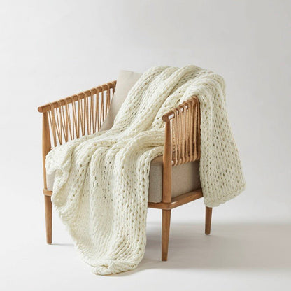 Madison Park Chunky Double Knit Handmade Throw Blanket - Ivory - Quahog Bay Bedding