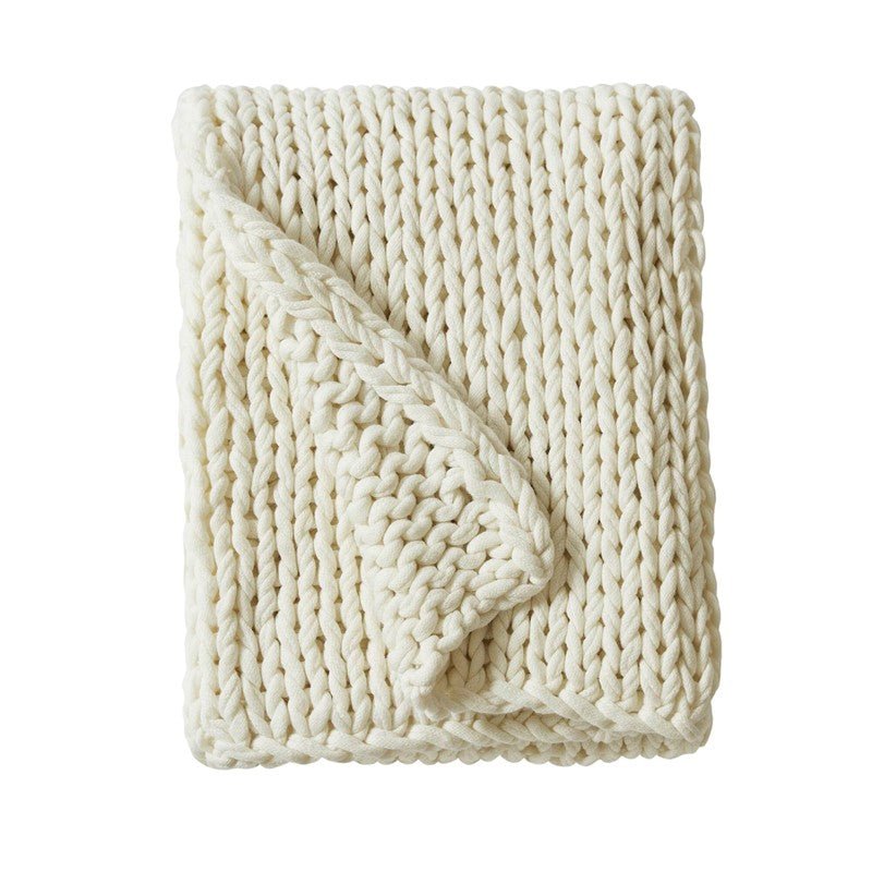 Madison Park Chunky Double Knit Handmade Throw Blanket - Ivory - Quahog Bay Bedding