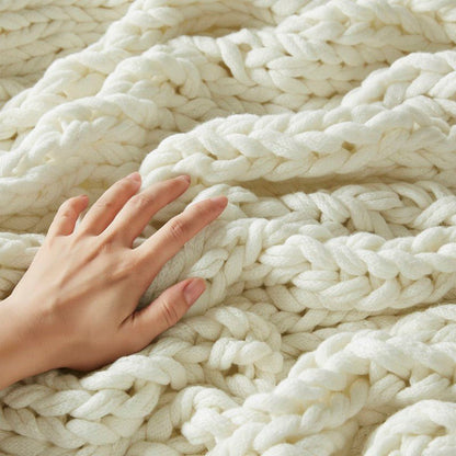 Madison Park Chunky Double Knit Handmade Throw Blanket - Ivory - Quahog Bay Bedding