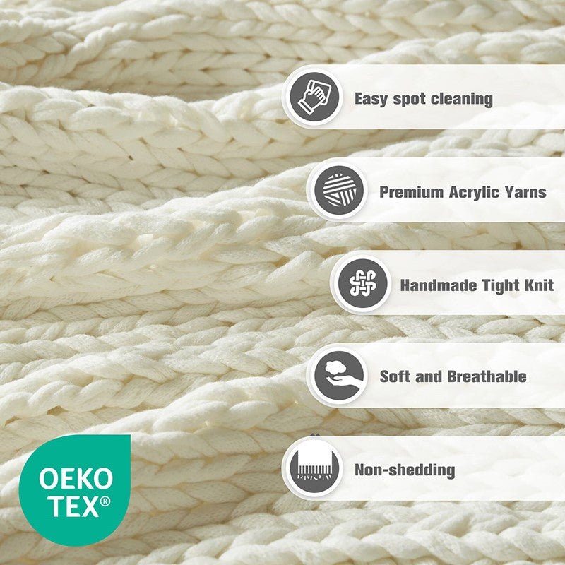 Madison Park Chunky Double Knit Handmade Throw Blanket - Ivory - Quahog Bay Bedding