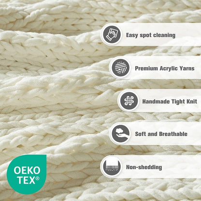 Madison Park Chunky Double Knit Handmade Throw Blanket - Ivory - Quahog Bay Bedding