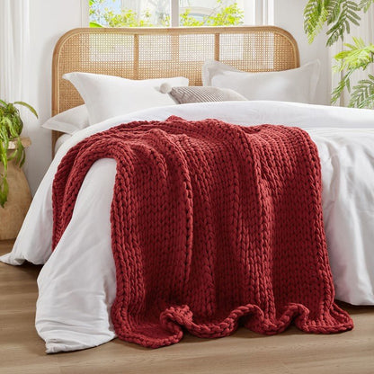 Madison Park Chunky Double Knit Handmade Throw Blanket - Red - Quahog Bay Bedding