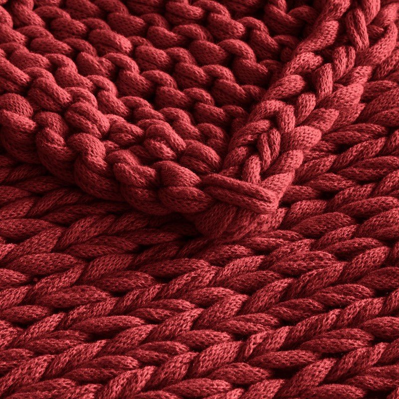 Madison Park Chunky Double Knit Handmade Throw Blanket - Red - Quahog Bay Bedding