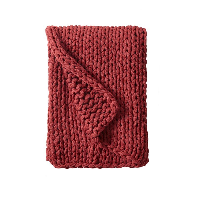 Madison Park Chunky Double Knit Handmade Throw Blanket - Red - Quahog Bay Bedding