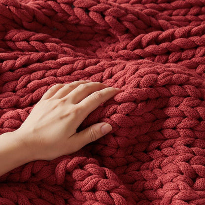 Madison Park Chunky Double Knit Handmade Throw Blanket - Red - Quahog Bay Bedding