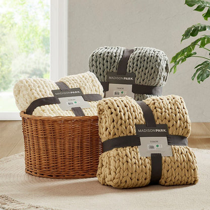 Madison Park Chunky Double Knit Handmade Throw Blanket - Red - Quahog Bay Bedding