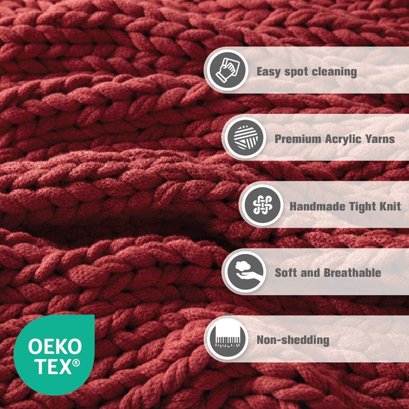 Madison Park Chunky Double Knit Handmade Throw Blanket - Red - Quahog Bay Bedding