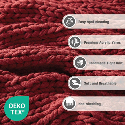 Madison Park Chunky Double Knit Handmade Throw Blanket - Red - Quahog Bay Bedding