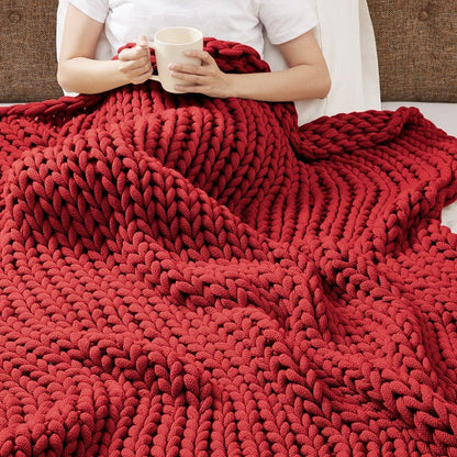 Madison Park Chunky Double Knit Handmade Throw Blanket - Red - Quahog Bay Bedding