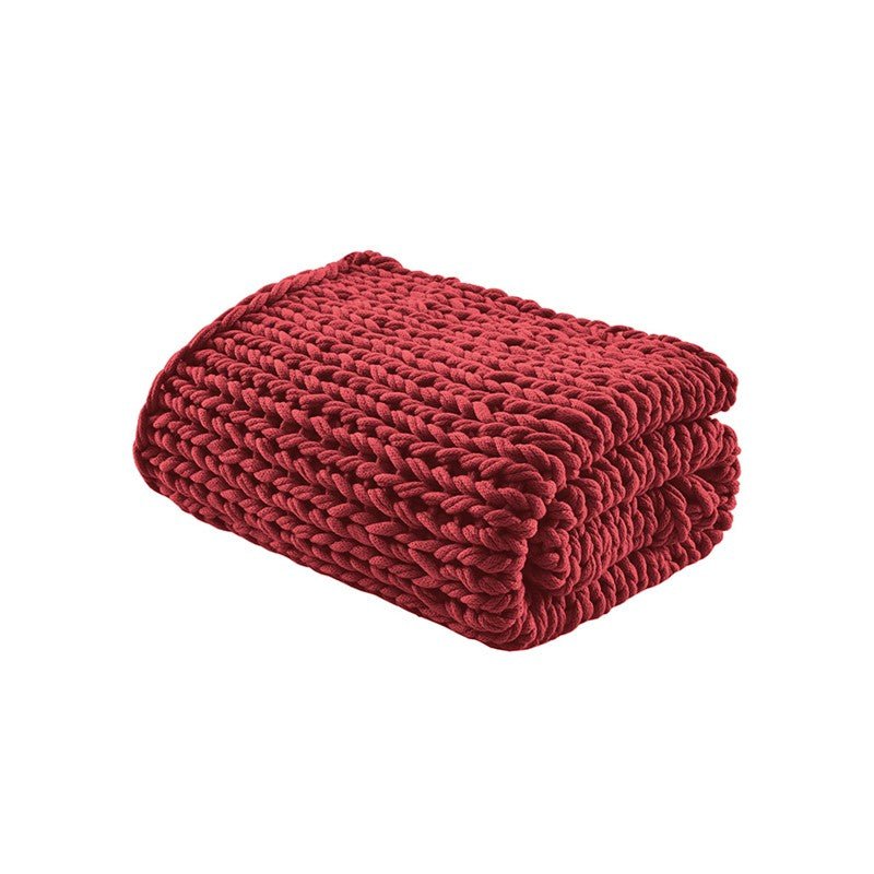 Madison Park Chunky Double Knit Handmade Throw Blanket - Red - Quahog Bay Bedding