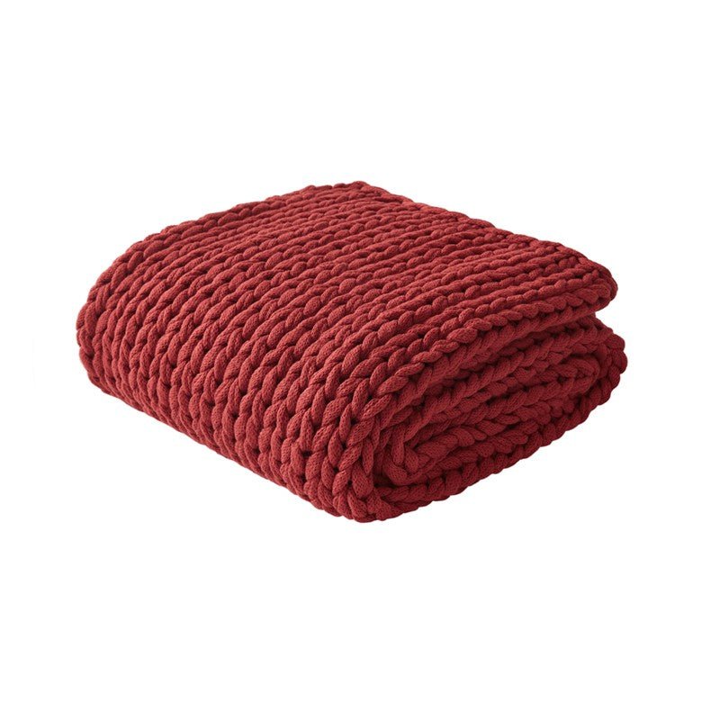 Madison Park Chunky Double Knit Handmade Throw Blanket - Red - Quahog Bay Bedding