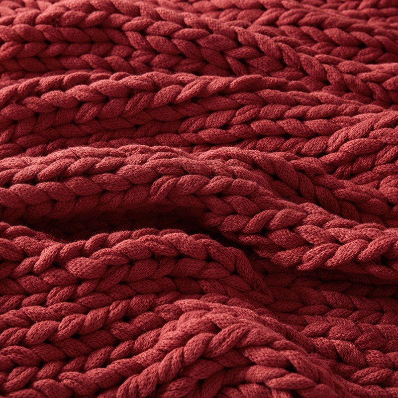 Madison Park Chunky Double Knit Handmade Throw Blanket - Red - Quahog Bay Bedding
