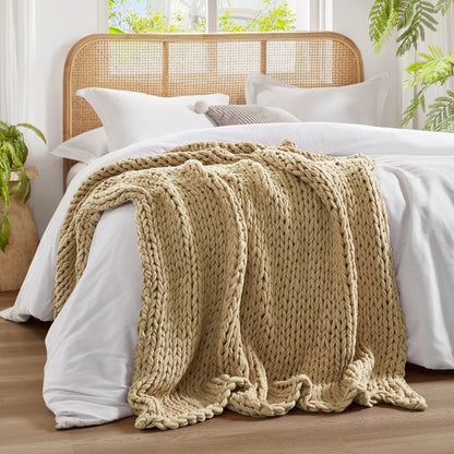Madison Park Chunky Double Knit Handmade Throw Blanket - Tan - Quahog Bay Bedding
