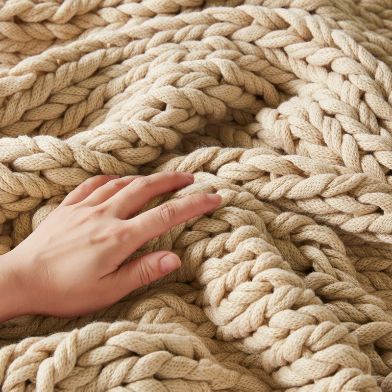 Madison Park Chunky Double Knit Handmade Throw Blanket - Tan - Quahog Bay Bedding