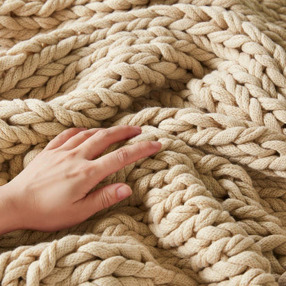 Madison Park Chunky Double Knit Handmade Throw Blanket - Tan - Quahog Bay Bedding