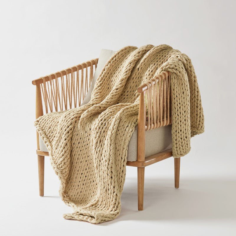Madison Park Chunky Double Knit Handmade Throw Blanket - Tan - Quahog Bay Bedding