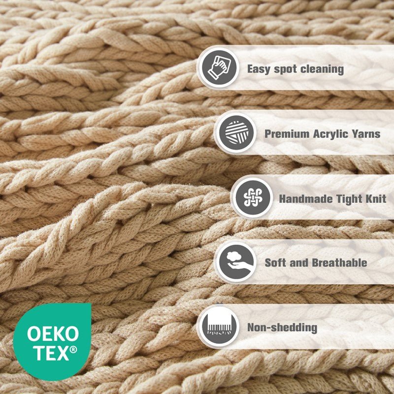 Madison Park Chunky Double Knit Handmade Throw Blanket - Tan - Quahog Bay Bedding