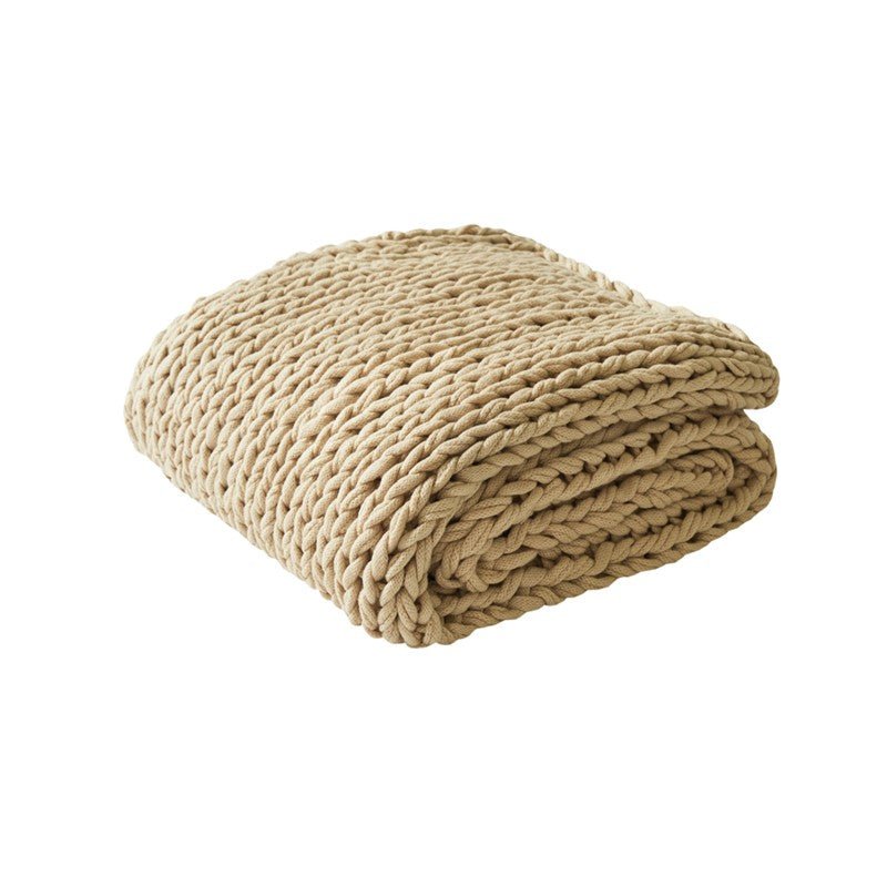 Madison Park Chunky Double Knit Handmade Throw Blanket - Tan - Quahog Bay Bedding