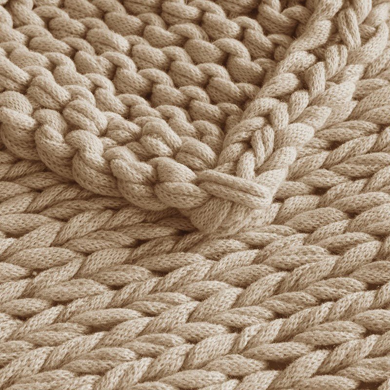 Madison Park Chunky Double Knit Handmade Throw Blanket - Tan - Quahog Bay Bedding