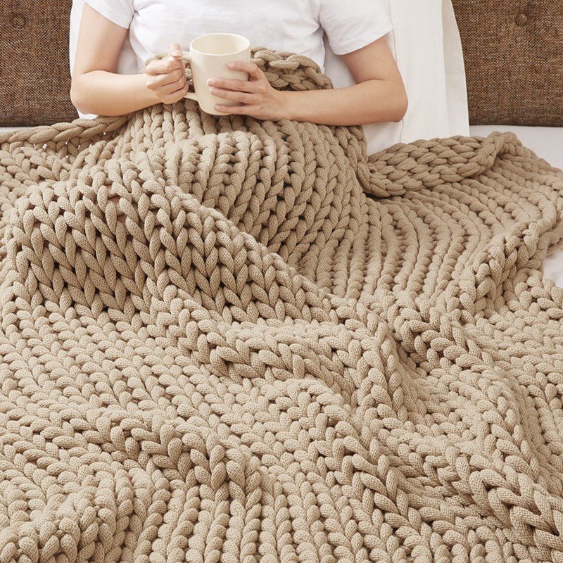 Madison Park Chunky Double Knit Handmade Throw Blanket - Tan - Quahog Bay Bedding