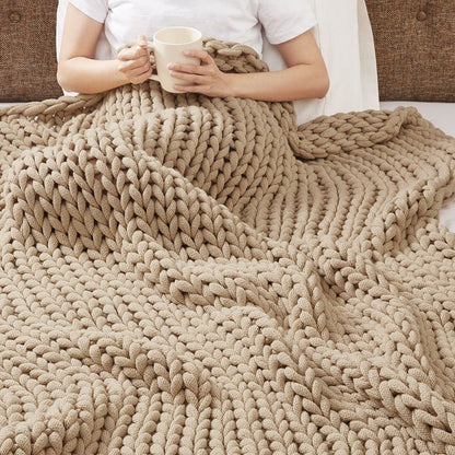 Madison Park Chunky Double Knit Handmade Throw Blanket - Tan - Quahog Bay Bedding