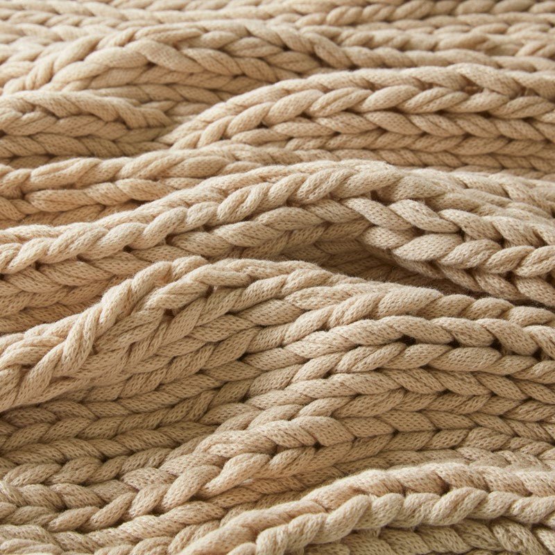 Madison Park Chunky Double Knit Handmade Throw Blanket - Tan - Quahog Bay Bedding