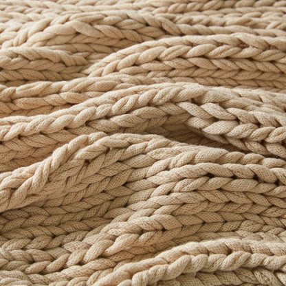 Madison Park Chunky Double Knit Handmade Throw Blanket - Tan - Quahog Bay Bedding